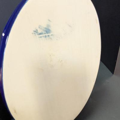 Cobalt Blue Oval Serving Dish Stoneware w/ Embossed Design