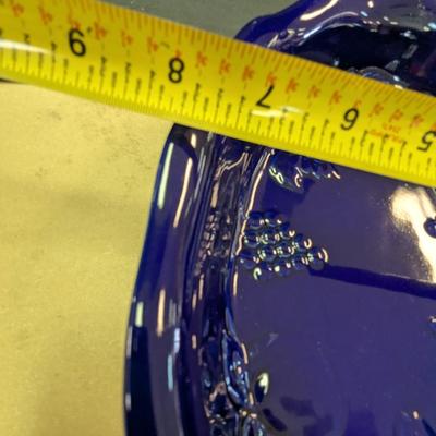 Cobalt Blue Oval Serving Dish Stoneware w/ Embossed Design