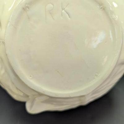 White Cabbage Soup Bowl & Cabbage Leaf Condiment Dishes Marked On The Bottom