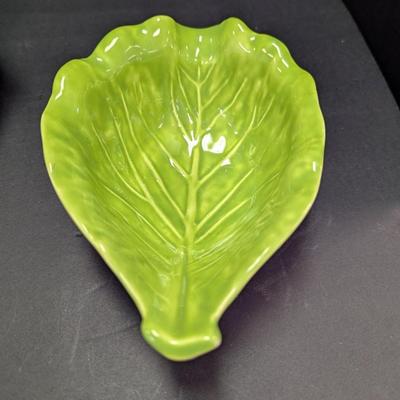 White Cabbage Soup Bowl & Cabbage Leaf Condiment Dishes Marked On The Bottom