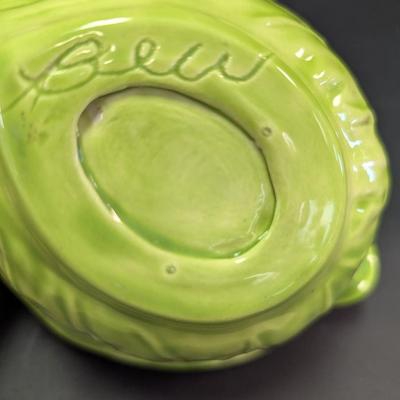 White Cabbage Soup Bowl & Cabbage Leaf Condiment Dishes Marked On The Bottom