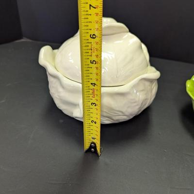 White Cabbage Soup Bowl & Cabbage Leaf Condiment Dishes Marked On The Bottom
