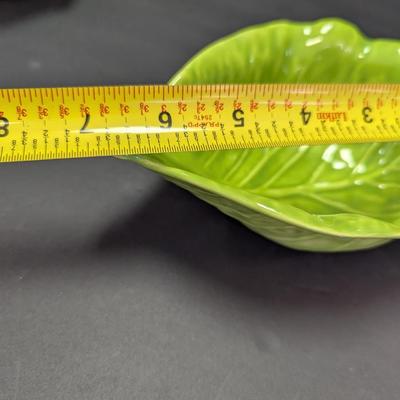 White Cabbage Soup Bowl & Cabbage Leaf Condiment Dishes Marked On The Bottom