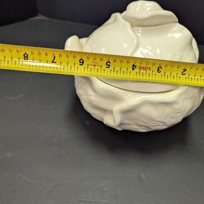 White Cabbage Soup Bowl & Cabbage Leaf Condiment Dishes Marked On The Bottom