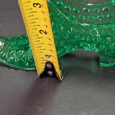 Fenton Art Glass Green Hobnail Cat Head Slipper Shoe Figurine