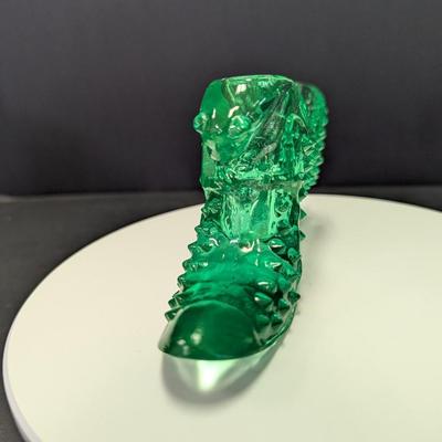 Fenton Art Glass Green Hobnail Cat Head Slipper Shoe Figurine
