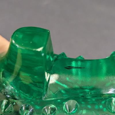 Fenton Art Glass Green Hobnail Cat Head Slipper Shoe Figurine