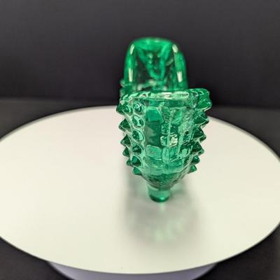 Fenton Art Glass Green Hobnail Cat Head Slipper Shoe Figurine