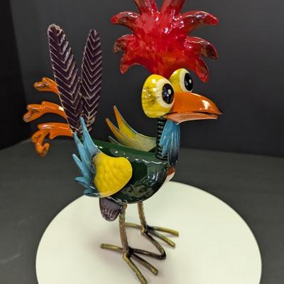 Whimsical Metal Rooster Sculpture Art #1