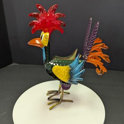 Whimsical Metal Rooster Sculpture Art #1