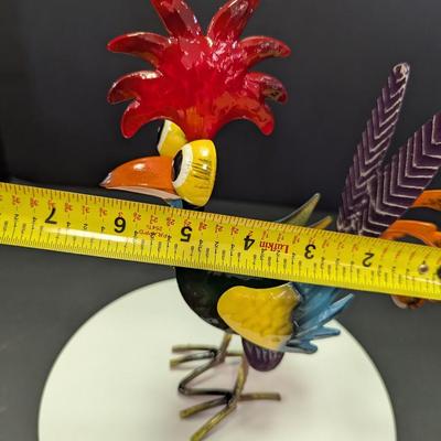 Whimsical Metal Rooster Sculpture Art #1