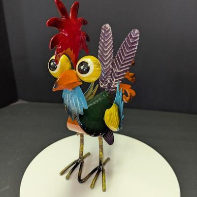 Whimsical Metal Rooster Sculpture Art #1