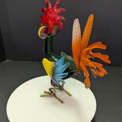Whimsical Metal Rooster Sculpture Art #1