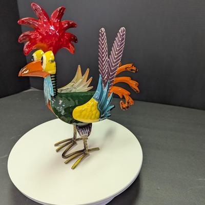 Whimsical Metal Rooster Sculpture Art #2