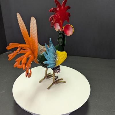 Whimsical Metal Rooster Sculpture Art #2