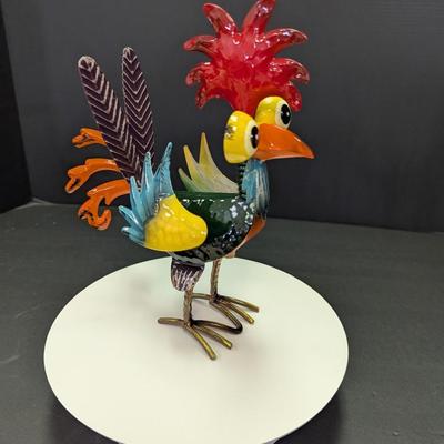 Whimsical Metal Rooster Sculpture Art #2