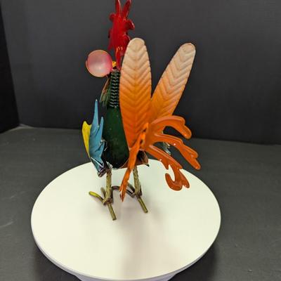 Whimsical Metal Rooster Sculpture Art #2