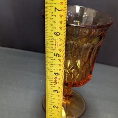 6 - Vintage Amber Glass Goblets