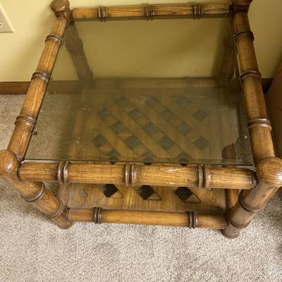 MCM Faux bamboo and rattan lattice shelf end table