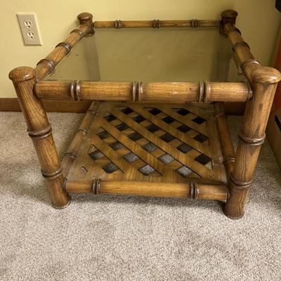 MCM Faux bamboo and rattan lattice shelf end table