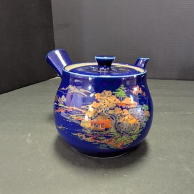 Vintage Asahi Japan Side Handle Tea Pot & Cups Cobalt Blue