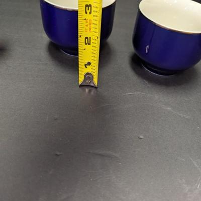 Vintage Asahi Japan Side Handle Tea Pot & Cups Cobalt Blue