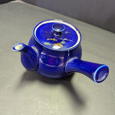Vintage Asahi Japan Side Handle Tea Pot & Cups Cobalt Blue