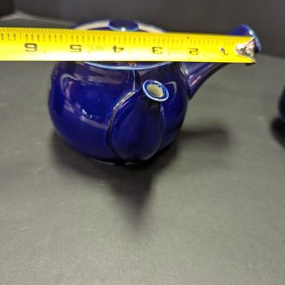 Vintage Asahi Japan Side Handle Tea Pot & Cups Cobalt Blue
