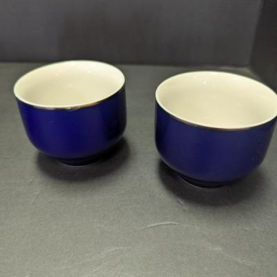 Vintage Asahi Japan Side Handle Tea Pot & Cups Cobalt Blue