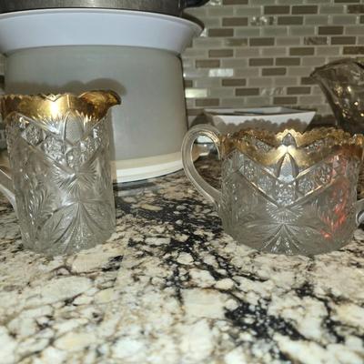 Gold color rimmed cream and sugar set