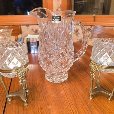 Noritake Crystal pitcher and candle holders
