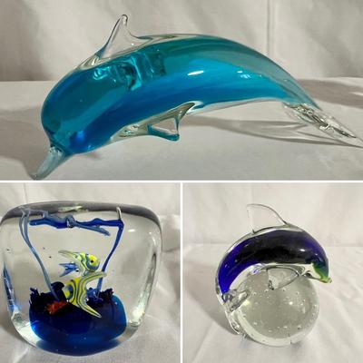 Handblown Glass Dolphins & Aquarium Paperweight (BGB-RG)