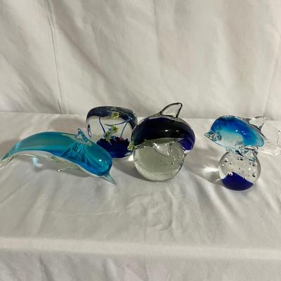 Handblown Glass Dolphins & Aquarium Paperweight (BGB-RG)