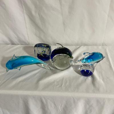 Handblown Glass Dolphins & Aquarium Paperweight (BGB-RG)