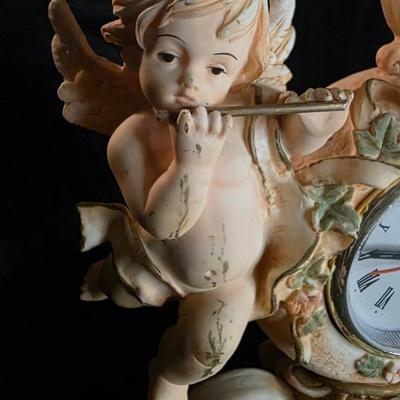 Vintage Cherub Mantel Clock – Ornate Rococo Floral Table Clock with Dual Angels and Roman Numerals