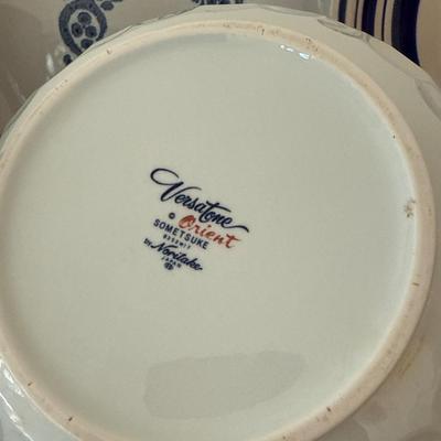 Blue dishes and tea pot