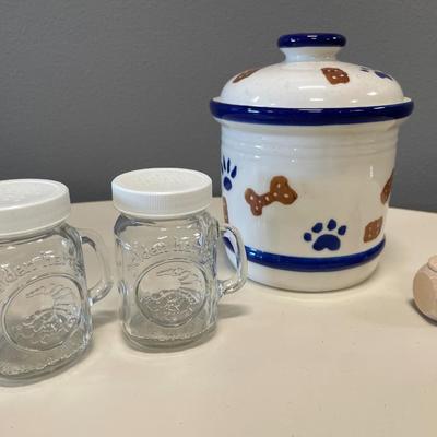 Dog biscuit jar with S&P shakers and small baby teeth holder