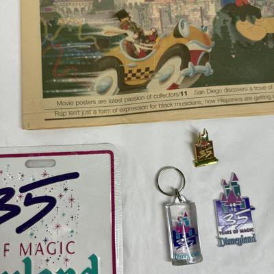 Sale Photo Thumbnail #147: Collectible lot includes newspaper handout, pin-on button, license plate, key fobs, pen, number sticker, and more. See photos for what's included.