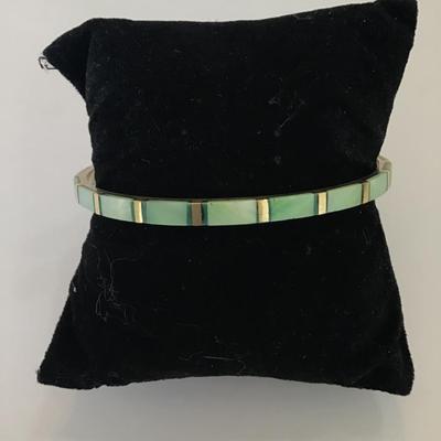 Vintage gold tone shell inlay bangle bracelet