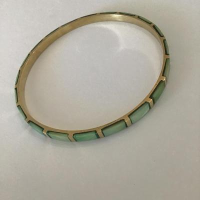 Vintage gold tone shell inlay bangle bracelet