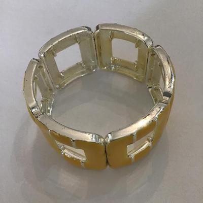 Silver tone yellow enamel stretch bracelet
