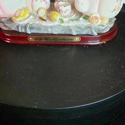 CK Collection Glass-Back Tea Service Quartz Clock — Hand-Painted Roses & Lemons Still Life