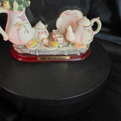 CK Collection Glass-Back Tea Service Quartz Clock — Hand-Painted Roses & Lemons Still Life