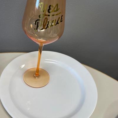 Seared stacking cups with wine glass, plate and saucers