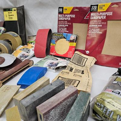 Assortment of Sanding Paper, Blocks, Pads, Belts, Rolls & Steel Wool (DG-JS)