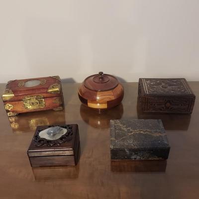 Five Gorgeous Wooden and Marble Boxes (HB-KD)