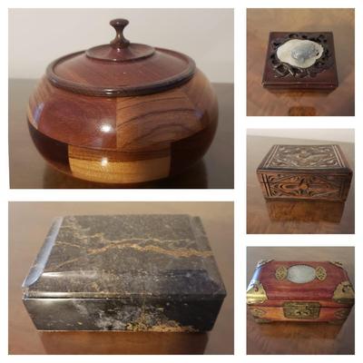 Five Gorgeous Wooden and Marble Boxes (HB-KD)