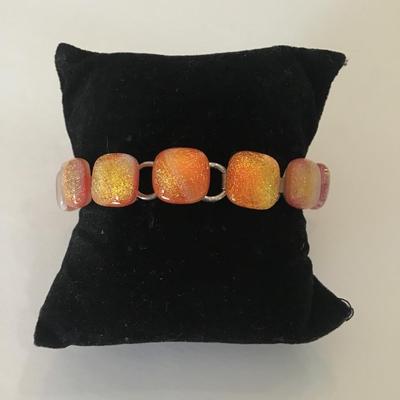 Vintage silver tone art glass bracelet