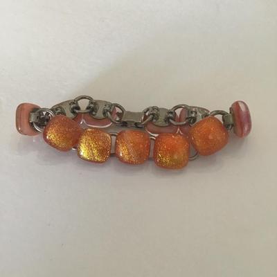 Vintage silver tone art glass bracelet