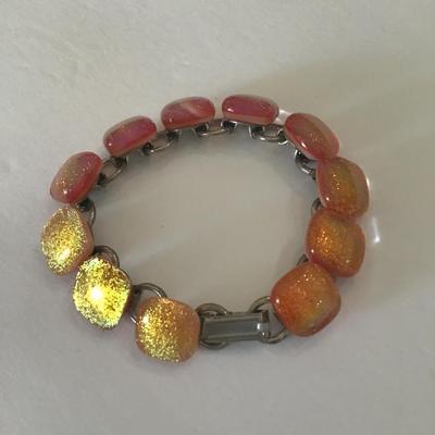 Vintage silver tone art glass bracelet